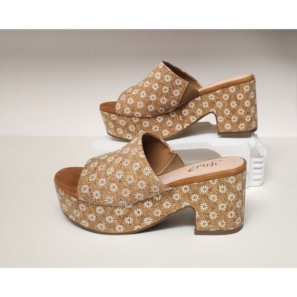 Y-Not? Suki Daisy Cork Platform Block Heel Slide Textile Upper Sandals Size 6M - Picture 8 of 15